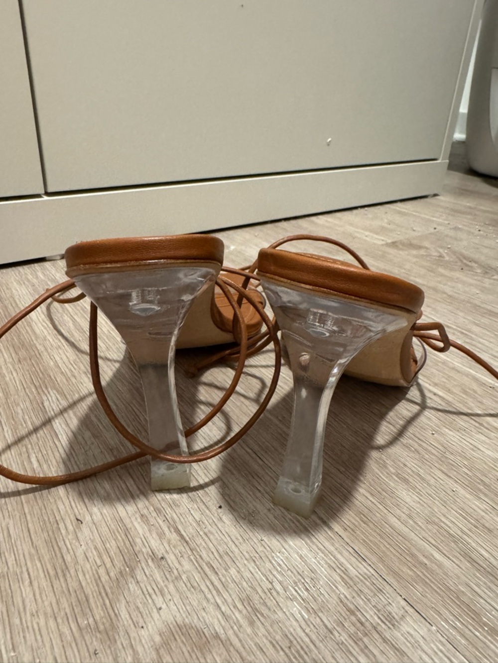 Larroude Tan Leather Lace-Up Sandals - Picture 3 of 5